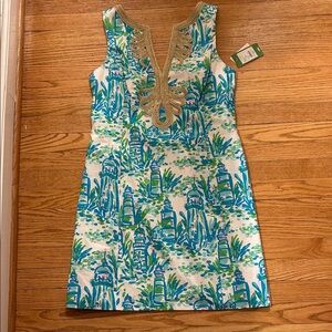 NWTs Lilly Pulitzer Sleeveless Dress w Gold Embroidery Sz 12